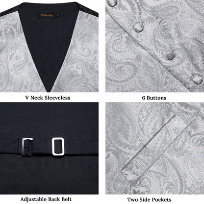 Men's Paisley Waistcoat Set – Single Breasted Formal Vest with Necktie and Pocket Square for Weddings and Business Events