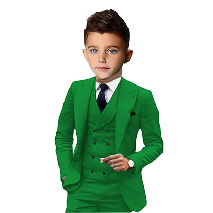 Formal Peak Lapel Kids Suits 3 Pieces Birthday Party Wear,Elegant Smart Boys Suit Set Piano Performance Outfit 2-20T