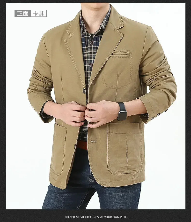 Blazer Pure Cotton Loose Men Fashion Business British Style Casual Three Button Cotton Casual Clothes Single West Coat Blazer
