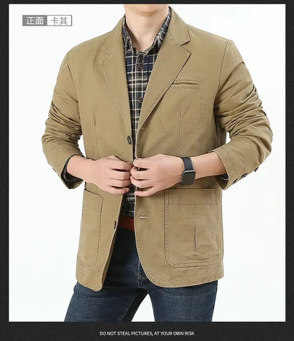 Blazer Pure Cotton Loose Men Fashion Business British Style Casual Three Button Cotton Casual Clothes Single West Coat Blazer