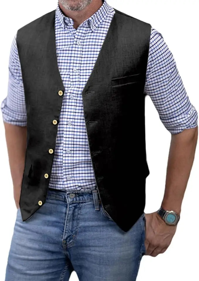Men's Slim Fit Cotton Broadcloth Suit Vest for Men – Single Breasted Smart Casual Waistcoat for Weddings & Business Events