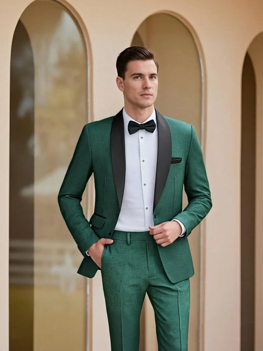 Men's Shawl Lapel Suits 2 Pieces Jacket Pants Dancing Wear Elegant Classic Suit Set Wedding Groom Sets Plus Size Tuxedo XS-6XL