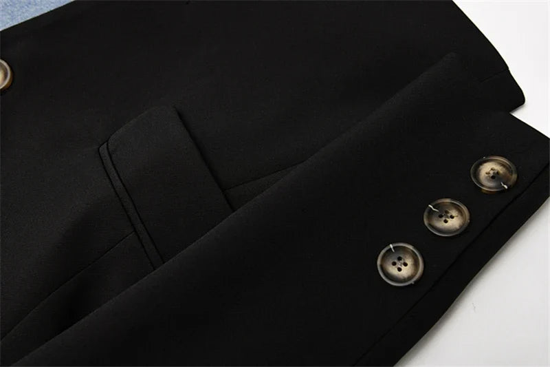 Women Vintage Fashion Blazer Denim Patchwork Jackets 2022 Autumn Winter Irregular Coat Women Long Sleeve Loose Korean Outerwear