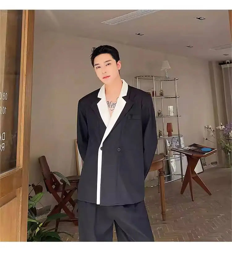 Collar Double 2026 Contrast Spring Layer New Color Casual Blazer Coat Men's Fashion Handsome Elegant Male Clothes JY8406