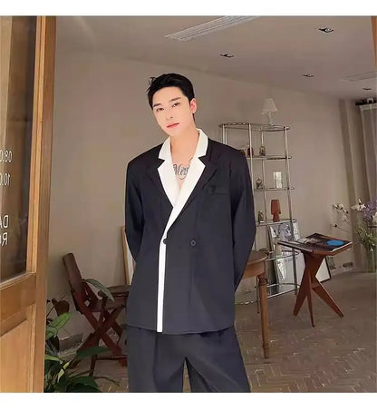 Collar Double 2026 Contrast Spring Layer New Color Casual Blazer Coat Men's Fashion Handsome Elegant Male Clothes JY8406