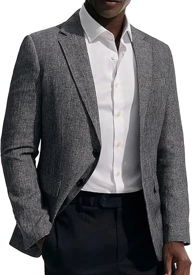 Men's Linen Blazer Slim Fit Notched Lapel 2-Button Sport Coat for Wedding, Business & Daily Wear