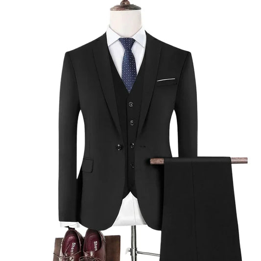 Men's Slim Fit 3-Piece Suit Set with Single Breasted Blazer for Formal & Wedding Occasions