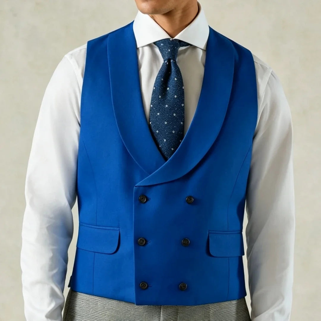 Men's Formal Vest Double-Breasted Lapel Waistcoat Pink Solid for Wedding & Business