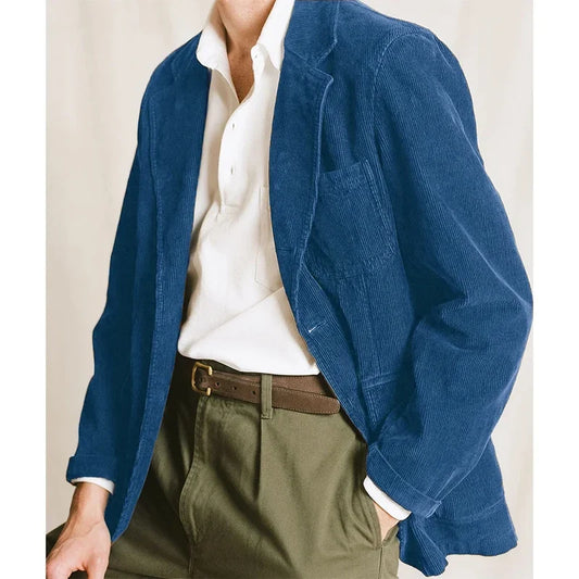 Men's Corduroy Blazer – Classic Single-Breasted Notch Lapel Jacket for Business & Casual Wear