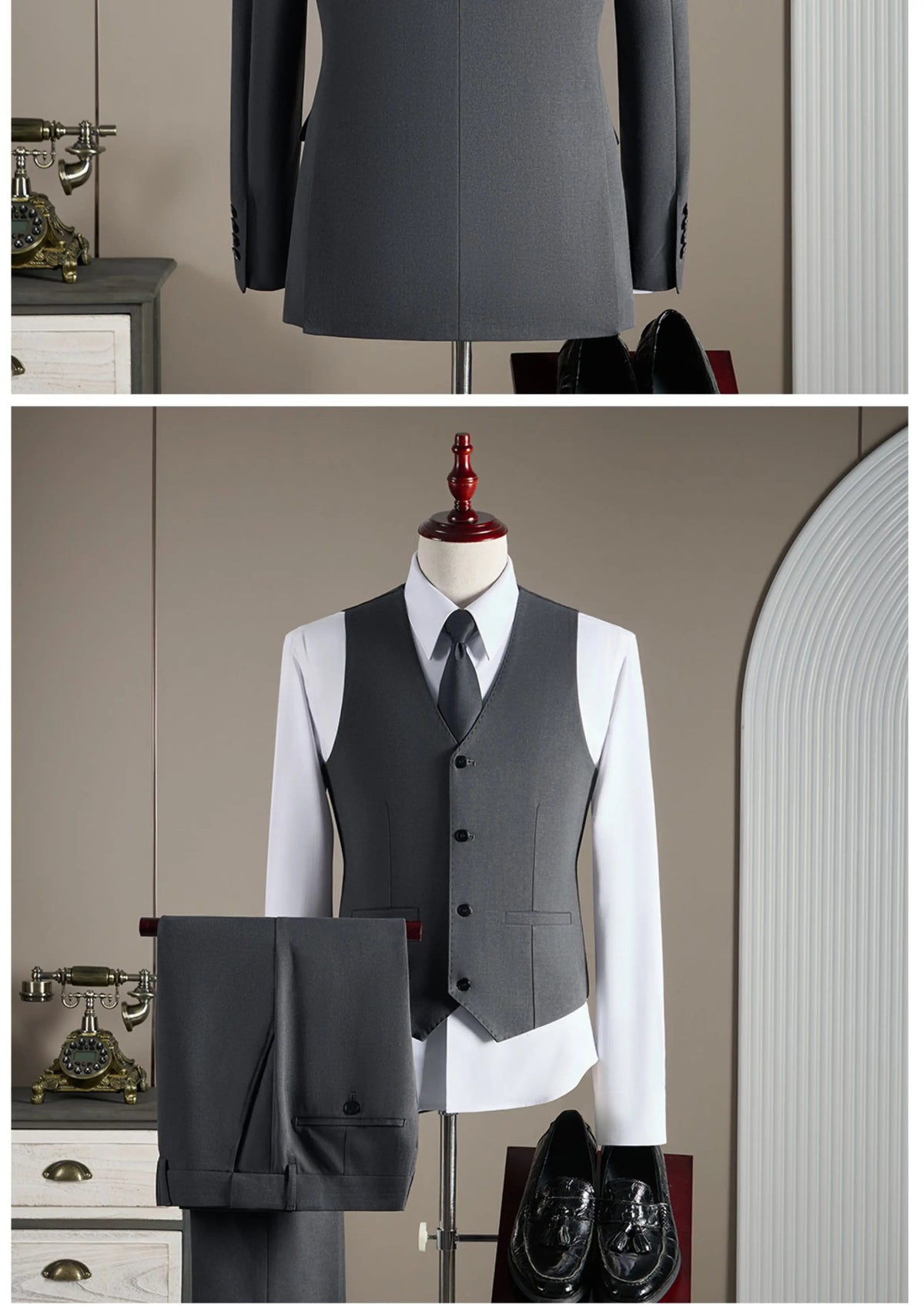 Men's Wool Blend Three-Piece Suit – Slim Fit British Style for Weddings & Formal Occasions