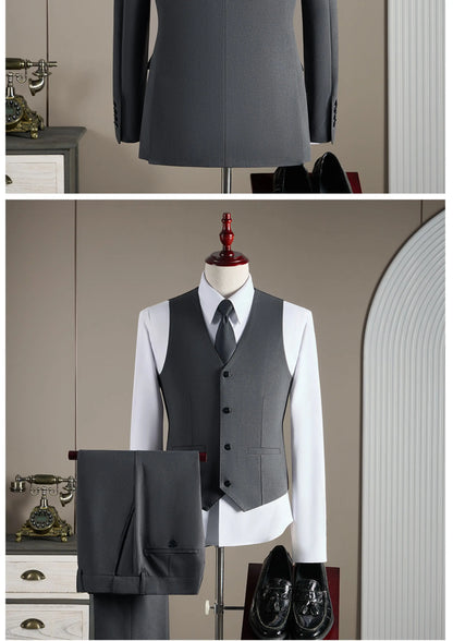 Men's Wool Blend Three-Piece Suit – Slim Fit British Style for Weddings & Formal Occasions