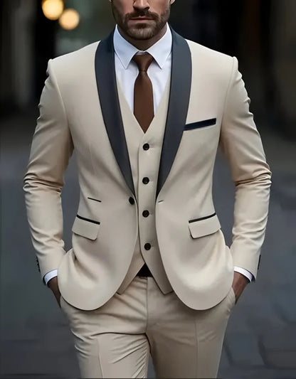 Ensemble de costume habillé pour homme, coupe ajustée, décontracté pour affaires, smoking de mariage, manches longues, revers crantés, marié