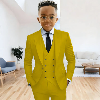 Dark Green boy's suit 3-piece jacket vest pants Peaked lapel slim fit attire for wedding prom dinner party custom kids tuxedo