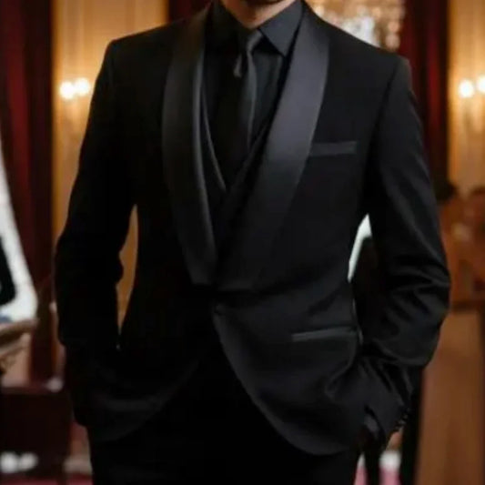 Men Jacket Black With Bright Lapel Single Button For Wedding Groom Banquet Party Prom Business Office Work Blazer(Only A jacket)