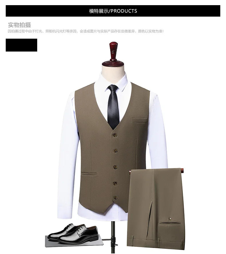 Men's Plus Size Vest Checkered Single Breasted Waistcoat for Wedding Groom Groomsmen