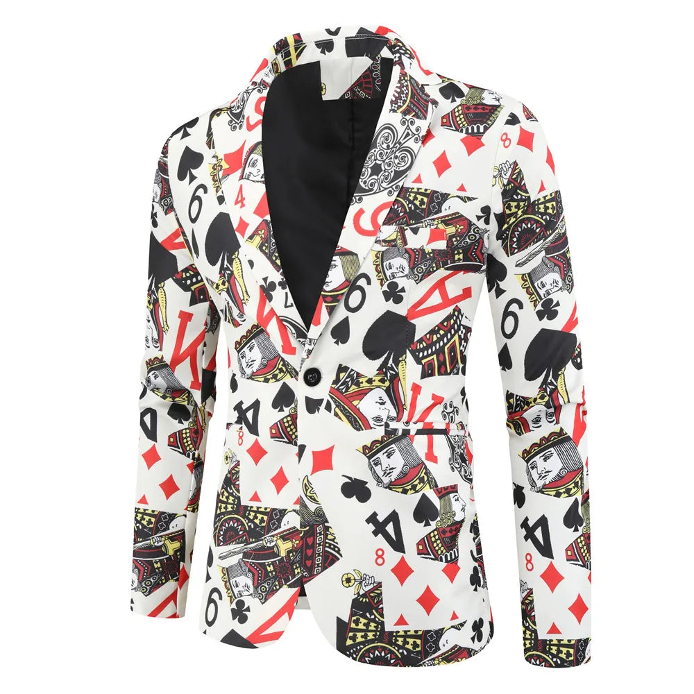 Playing Cards Poker Print Funny Mens Blazer Jacket 2026 Korean Fashion Party Prom Costume Homme Men's Vintage Suit Blazer Hombre