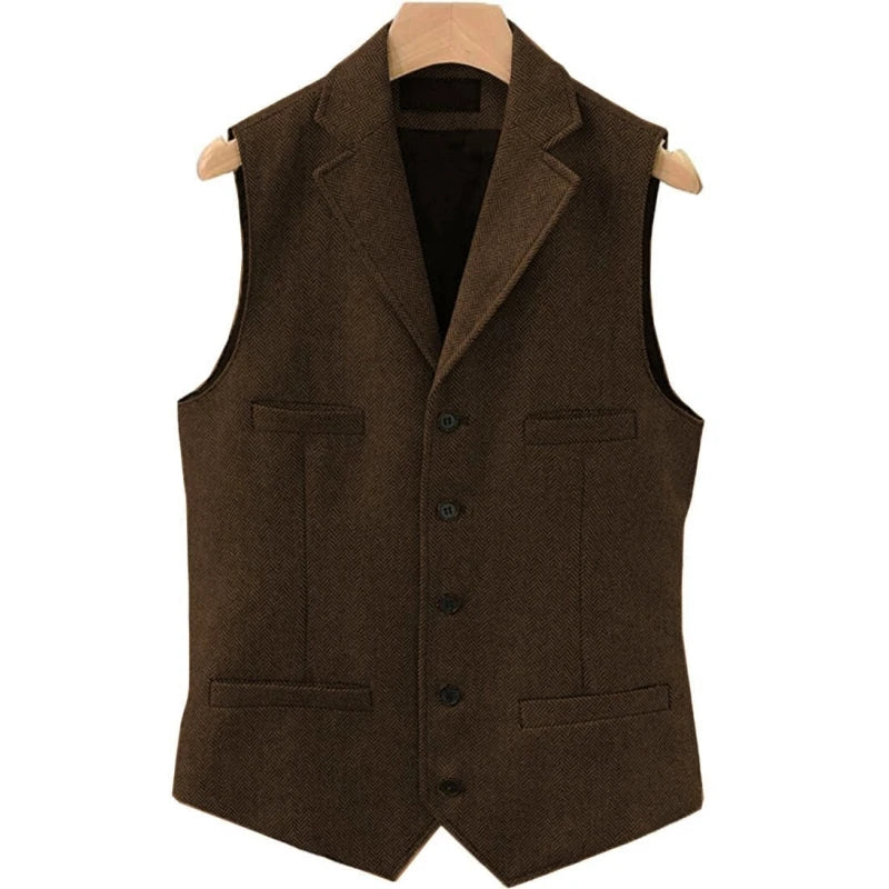 Men's Herringbone Vest – Single Breasted Waistcoat for Wedding & Formal Occasions