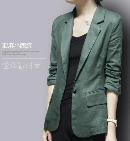 Women's Linen Blazer Casual Slim Fit Single Button Notched Lapel Lightweight Suit Jacket