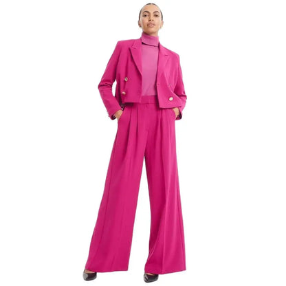 Chic Pink Short Blazer Women Pants Set High-end Double Breasted Female Two Pieces(Blazer+Trousers)أطقم بناطيل