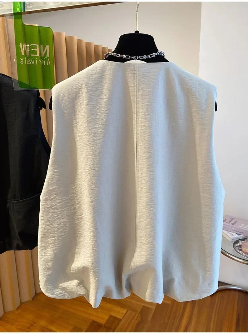 Vest Female Spring Autumn Casual Lined Waistcoat Women O-Neck Sleeveless Jacket Women Solid Single-breasted Vest Coat