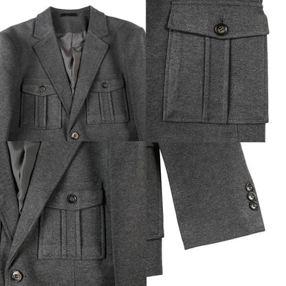 Winter Woolen Suit Jacket for Men Multiple Pockets Slim Fit Casual Business Blazers Masculino Wedding Streetwear Social Coats
