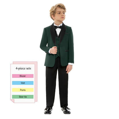 Boys 4-Piece Formal Suit Set – Single Breasted Peaked Lapel Kids Tuxedo for Weddings & Special Occasions