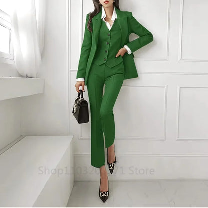 Solid Women Plus Size Suit 3 Piece Single Breasted Slim Fit Temperament Suitable For Business Work Set Jacket Vest With Pants
