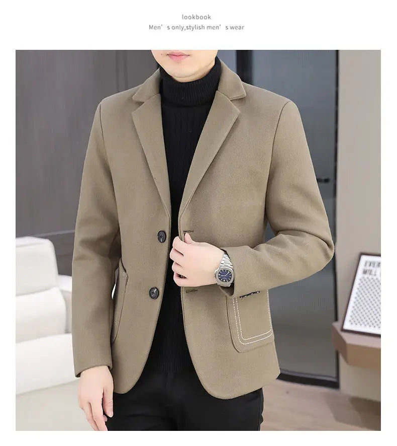 Blazer Men Fashion, Business Gentleman, Groom, Professional Gentleman, Fitted, Casual, Woolen and Cotton Dress, High-end Blazer