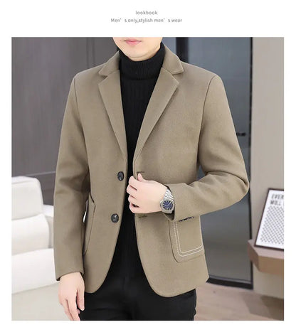 Blazer Men Fashion, Business Gentleman, Groom, Professional Gentleman, Fitted, Casual, Woolen and Cotton Dress, High-end Blazer