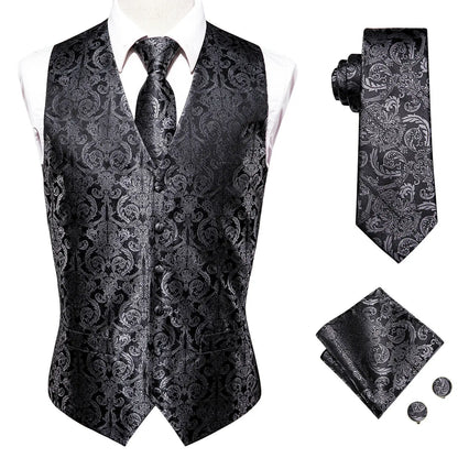 Men's Floral Paisley Vest and Tie Set – Formal Waistcoat with Necktie and Pocket Square for Weddings and Business Events