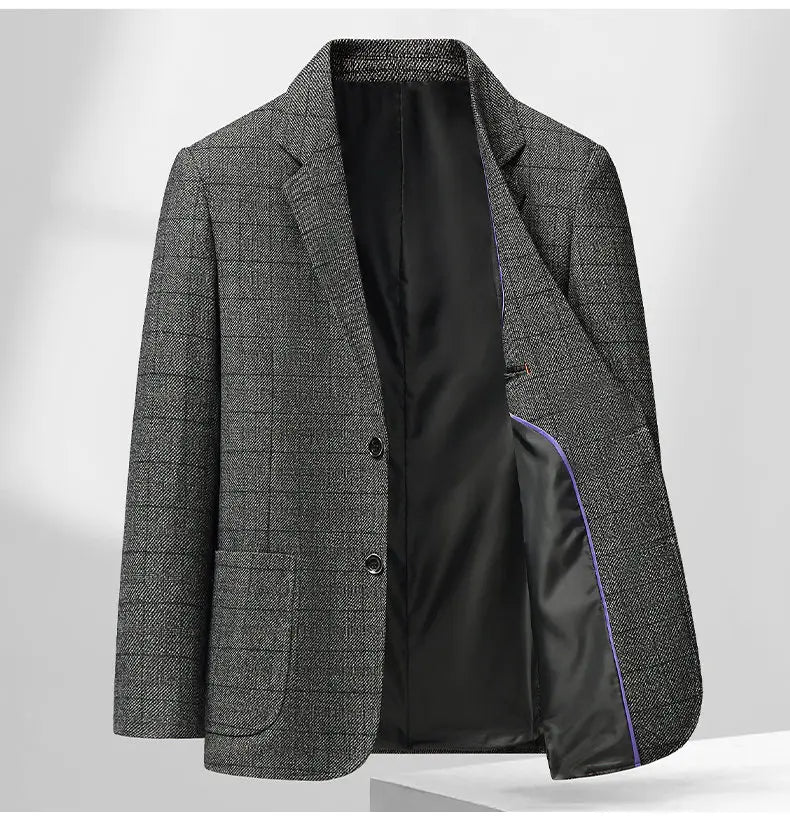 Men's Smart Casual Blazer Single Breasted Checkered Suit Jacket