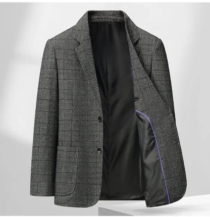 Men's Smart Casual Blazer Single Breasted Checkered Suit Jacket
