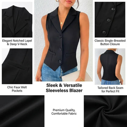 Women's Elegant Sleeveless Blazer Vest Formal Lapel Collar Single-Breasted Office Work Waistcoat Professional Business Suit Vest