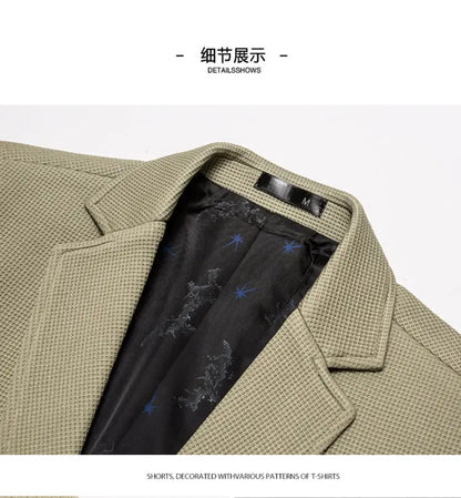 Men's Casual Blazer Two-Button Waffle Pattern for Spring Autumn