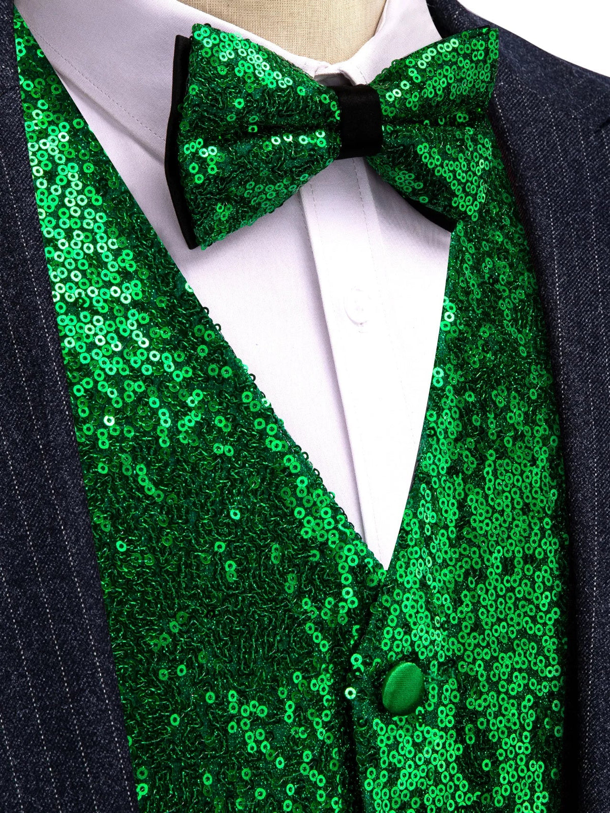 Men's Vest and Bow Tie Set – Silver-Gray Sequin – Party, Stage & Nightclub Wear