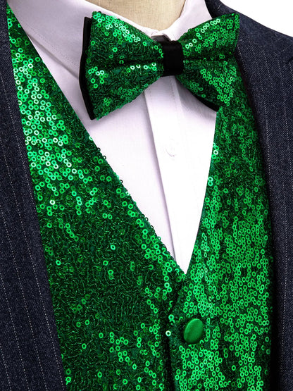 Men's Vest and Bow Tie Set – Silver-Gray Sequin – Party, Stage & Nightclub Wear
