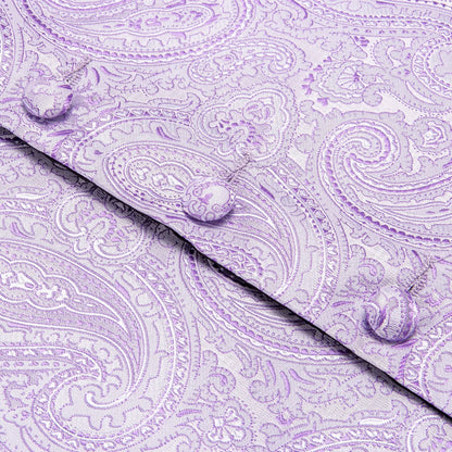 Men's Jacquard Floral Waistcoat Set with Tie, Pocket Square & Cufflinks – Purple Paisley, Wedding & Business