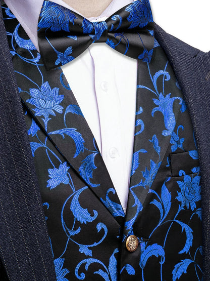 Men's Red Jacquard Floral Vest Notched Lapel Collar – Formal Waistcoat & Bowtie Set