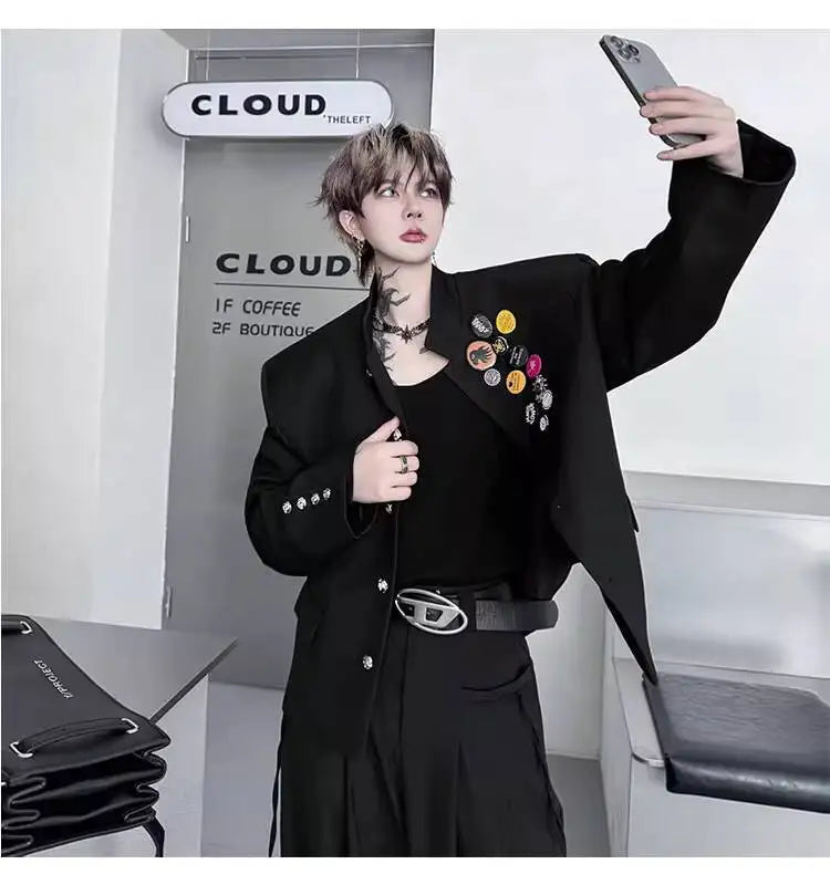 2025 New Handsome Luxury Patchwork Decorate Stand Neck Casual Jacket Men Original Luxury Male Blazer Coat Clothes JY3789