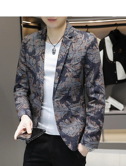 Blazer New Men's Fashionable Casual Business Gentleman Outdoor Trendy Print Banquet Versatile and Slimming Korean Version Blazer