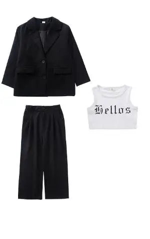 Hip Hop Boys Solid Suit Jacket Outfits Girls Loose Blazer Street Dance Pants Clothes Sets Children Streetwear Kids Jazz Costumes