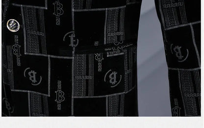 Autumn Luxury Corduroy Suit Jacket for Men Letter Printed Casual Business Men Blazers Slim Fit Social Banquet Party Dress Coats