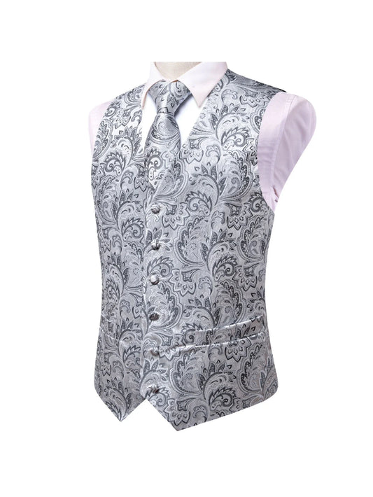 Men's Suit Vest Set Paisley Jacquard Waistcoat with Necktie and Pocket Square for Weddings and Prom