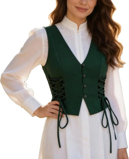 Women Vest Steampunk V-Neck Sleeveless Cropped Vest Vintage Casual Top Fitted Jacket Waistcoat