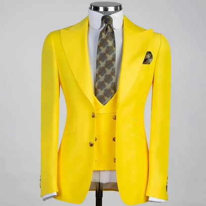 Solid White Men Suits 3 Pieces Tuxedo Jacket with Lapel And Pocket for Birthday Wedding Office Work Jacket Vest Pant