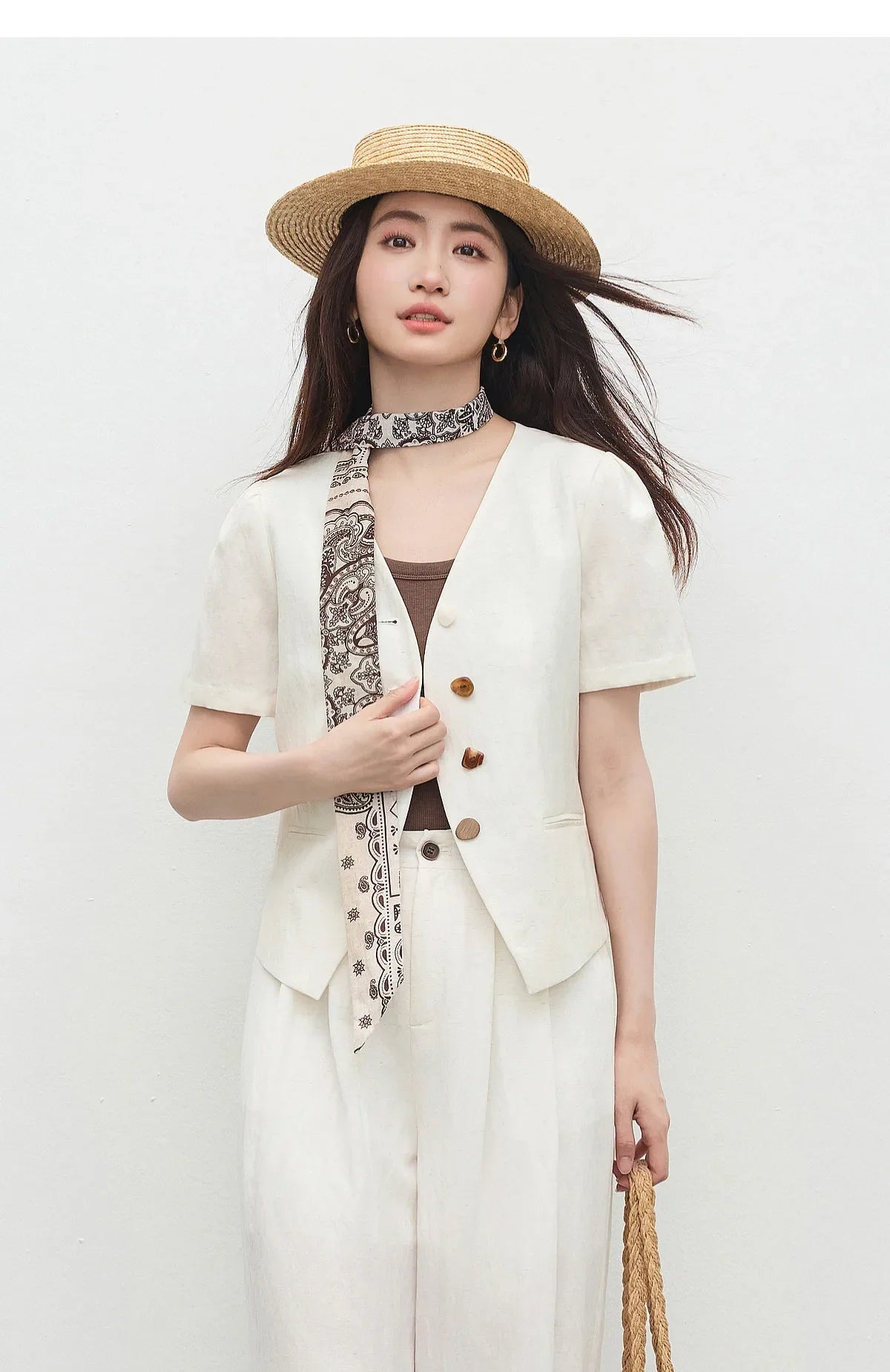 Women's Short Sleeve Blazer 2026 Summer Lyocell Linen Simple Commuter Slim Fit Tops Ladies Office Wear Q62XC7391