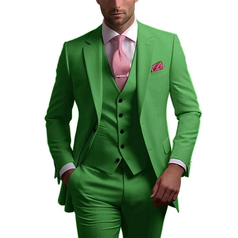 Elegant Men's Formal 3-Piece Slim Fit Wedding Suit with Notch Lapel Blazer Vest Pants for Party Prom Best Man Business Wear