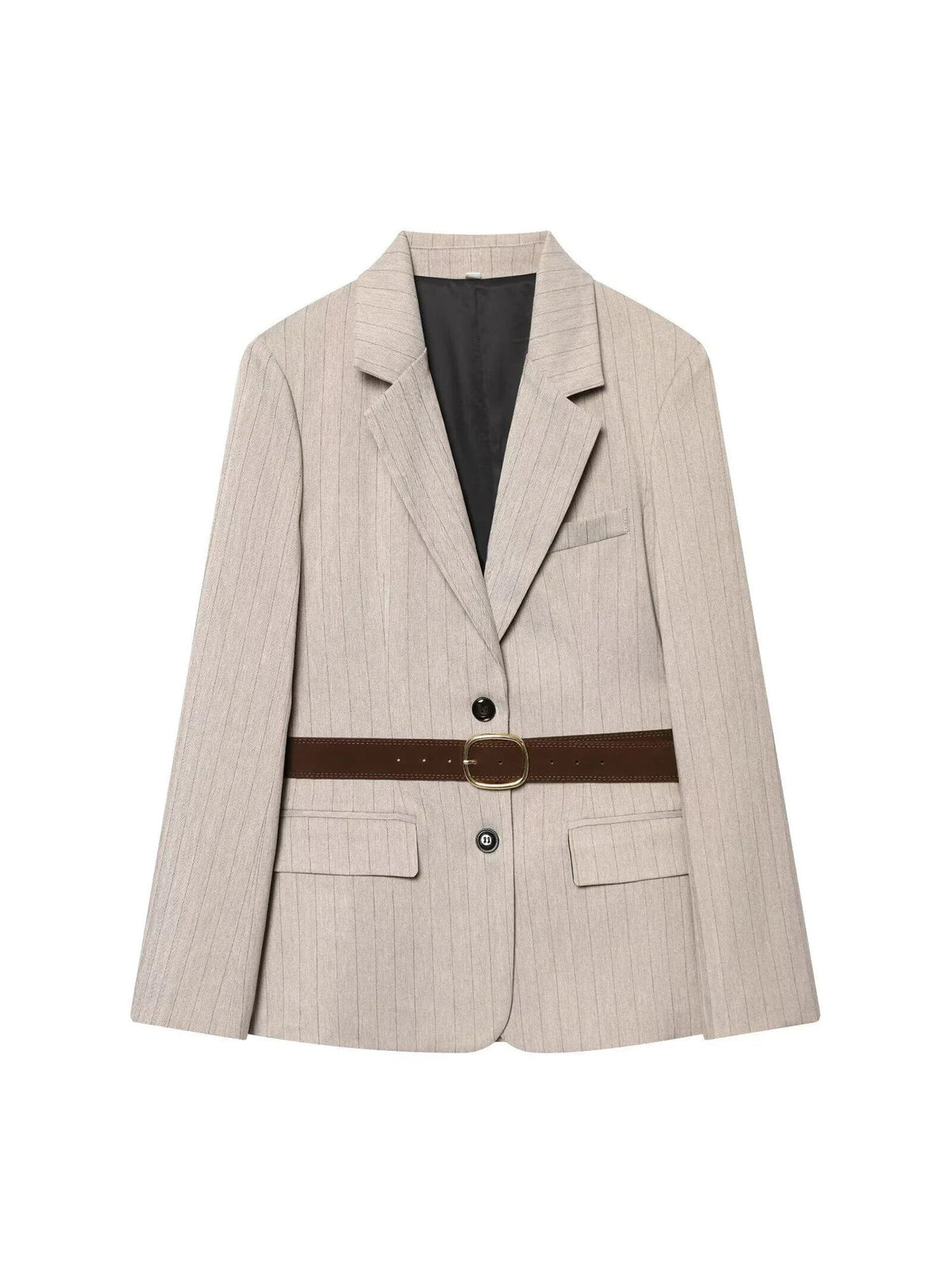 Women Khaki Striped Blazer Jacket Y2k 2000s Vintage Suit Coat Long Sleeve Single Breasted Oversize Outerwear Spring Autumn 2025