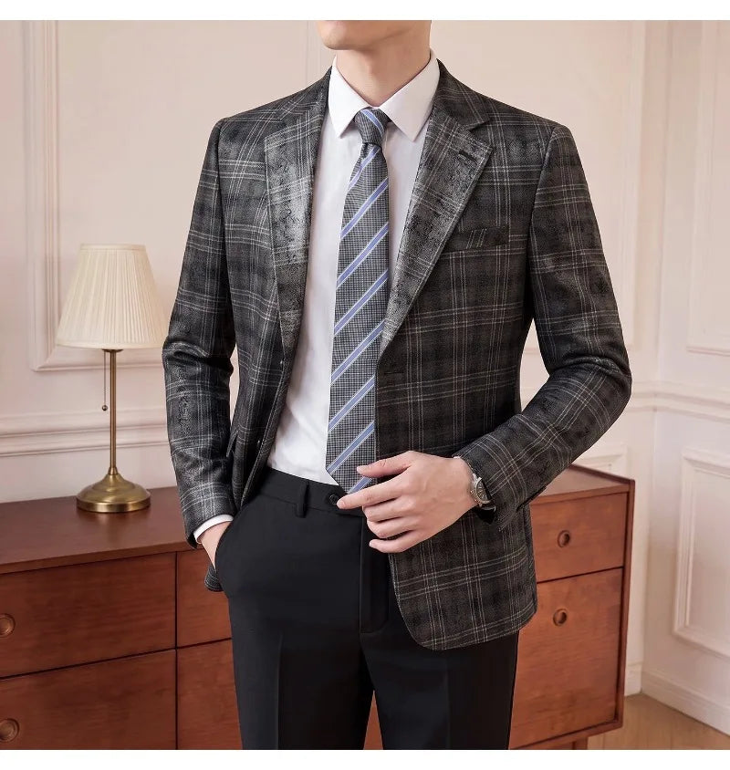 High Quality Autumn Retro Casual Suit Jacket for Men Faux Leather Business Social Wedding Blazers Office Groom's Formal Coats