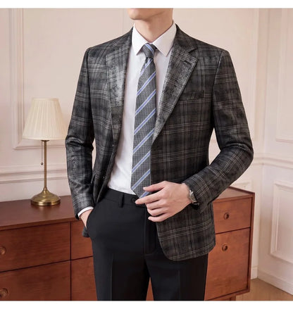 High Quality Autumn Retro Casual Suit Jacket for Men Faux Leather Business Social Wedding Blazers Office Groom's Formal Coats